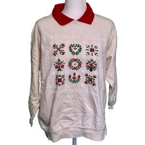Lee Heavy Weight Cotton Women's Ugly Christmas Sweatshirt with Collar Size Med